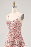 Blush Flower A Line Printed Tiered Midi Bridesmaid Dress