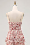 Blush Flower A Line Printed Tiered Midi Bridesmaid Dress