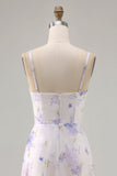 Lavender Flower Spaghetti Straps Long Bridesmaid Dress with Slit