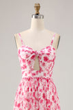 Blue Printed Floral Spaghetti Straps Long bridesmaid Dress