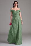 Off The Shoulder Sage Green Floral A-Line Long Choir Dress