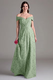 Off The Shoulder Sage Green Floral A-Line Long Choir Dress