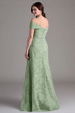 Off The Shoulder Sage Green Floral A-Line Long Choir Dress