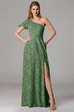 One Shoulder Black A-Line Long Choir Dress with Slit