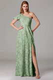 One Shoulder Black A-Line Long Choir Dress with Slit