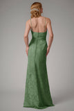 Dusty Blue Sheath Spaghetti Straps Sheath Bridesmaid Dress with Slit