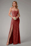Dusty Blue Sheath Spaghetti Straps Sheath Bridesmaid Dress with Slit