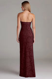 Strapless Sheath Dusty Blue Embroidery Long Bridesmaid Dress