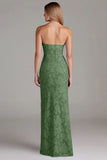 Strapless Sheath Dusty Blue Embroidery Long Bridesmaid Dress