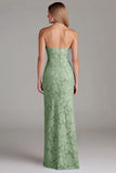 Strapless Sheath Dusty Blue Embroidery Long Bridesmaid Dress