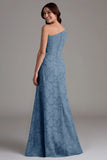 A-Line One Shoulder Ruched Eucalyptus Long Bridesmaid Dress