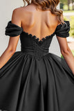 Black A Line Ruched Short Homecoming Dress with Appliques