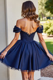 Black A Line Ruched Short Homecoming Dress with Appliques