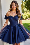 Black A Line Ruched Short Homecoming Dress with Appliques