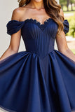 Black A Line Ruched Short Homecoming Dress with Appliques