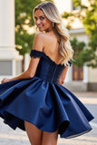 Burgundy Satin A Line Short Homecoming Dress with Appliques