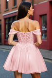 Blush Corset Tulle Short Cocktail Dress with Appliques