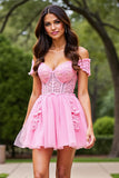 Pink Corset Short Homecoming Dress with Appliques