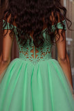 Tulle Light Green A Line Short Cocktail Dress with Lace