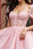Blush Floral Tulle Corset Short Homecoming Dress with Sleeves