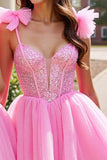 Sparkly Pink Sequin Corset Short Homecoming Dress with Bows