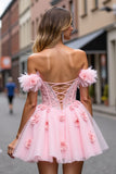 Floral Corset Blush Tulle Short Homecoming Dress with Appliques
