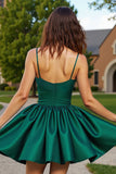 Dark Green Short Satin A Line Homecoming Dress with Beading