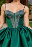 Dark Green Short Satin A Line Homecoming Dress with Beading