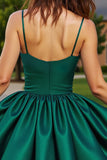 Dark Green Short Satin A Line Homecoming Dress with Beading