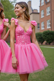 Deep V-Neck Corset Lilac Tulle Short Homecoming Dress with Appliques