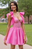 Sparkly Pink Corset Ruffled Short Homecoming Dress with Sequins