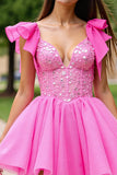 Sparkly Pink Corset Ruffled Short Homecoming Dress with Sequins
