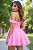 Ruffled Pink Corset Short Cocktail Dress with Appliques