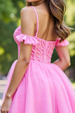 Ruffled Pink Corset Short Cocktail Dress with Appliques