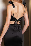 Satin Cut Out Black Short Homecoming Dress with Bows