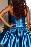 Satin Strapless A Line Blue Short Homecoming Dress