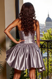 Satin Strapless A Line Blue Short Homecoming Dress