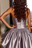 Satin Strapless A Line Blue Short Homecoming Dress