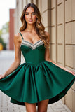 A Line Corset Dark Green Satin Short Homecoming Dress