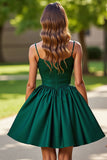 A Line Corset Dark Green Satin Short Homecoming Dress