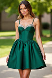 A Line Corset Dark Green Satin Short Homecoming Dress