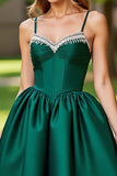 A Line Corset Dark Green Satin Short Homecoming Dress