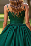 A Line Corset Dark Green Satin Short Homecoming Dress