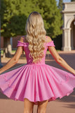 Pink Corset Cold Shoulder Short Homecoming Dress with Appliques