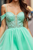A Line Tulle Mint Green Cold Shoulder Short Homecoming Dress