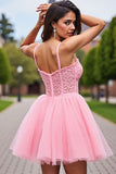 Corset Blush Tulle Cold Shoulder Short Homecoming Dress with Appliques