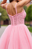 Corset Blush Tulle Cold Shoulder Short Homecoming Dress with Appliques