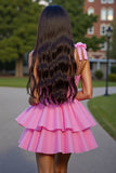 Ruffled Pink Corset Tiered Short Homecoming Dress with Bows
