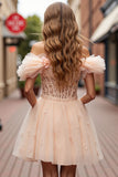 Champagne Corset Floral Short Homecoming Dress with Appliques