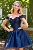 Navy Corset Short Homecoming Dress with Appliques